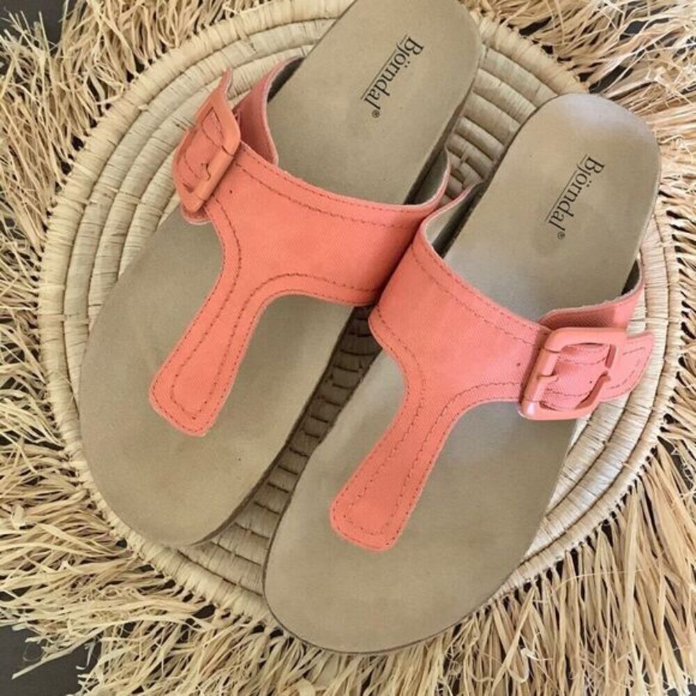 BJORNDAL Women's Penelope Espadrille Platform Cork Footbed Sandals Coral Size 9